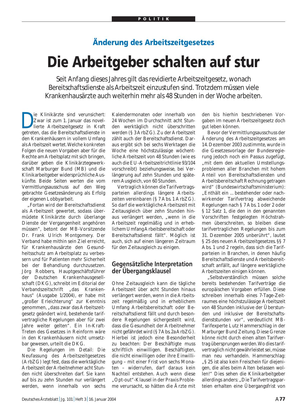 Vorschauseite 1: Änderung des Arbeitszeitgesetzes: Die Arbeitgeber schalten auf stur
