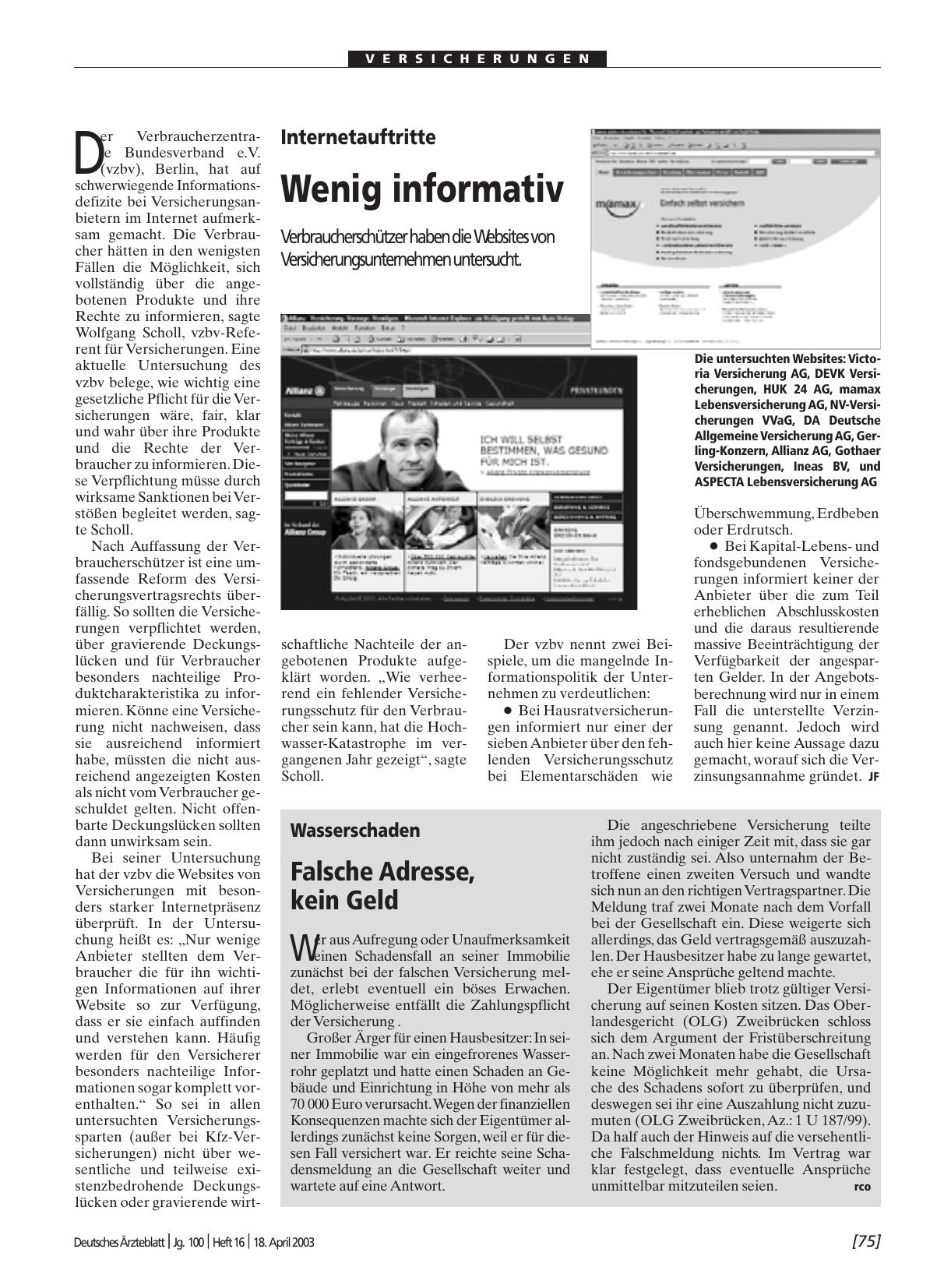 Vorschauseite 1: Internetauftritte: Wenig informativ