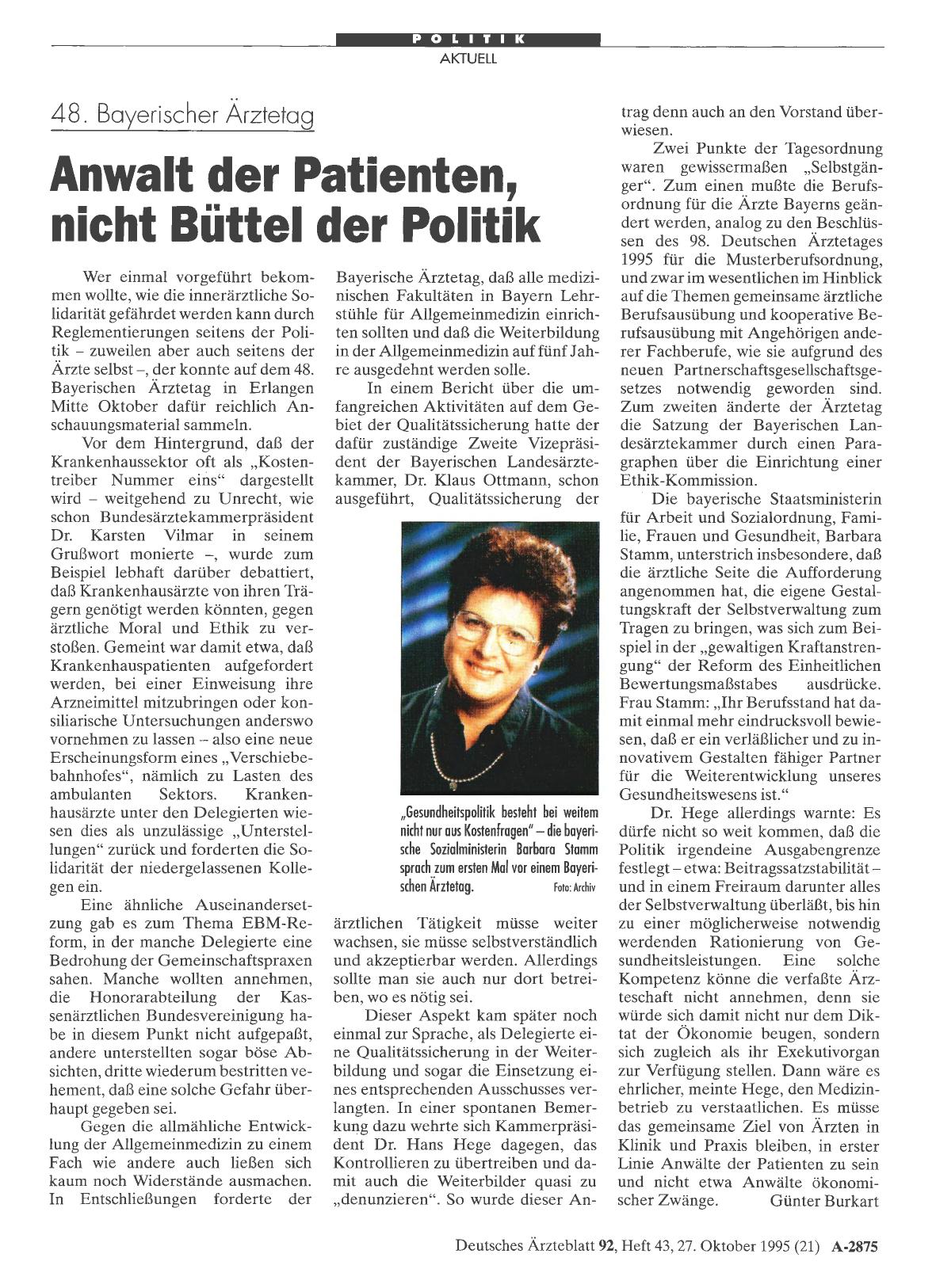 Vorschauseite 1: 48. Bayerischer Ärztetag: Anwalt der Patienten, nicht Büttel der Politik