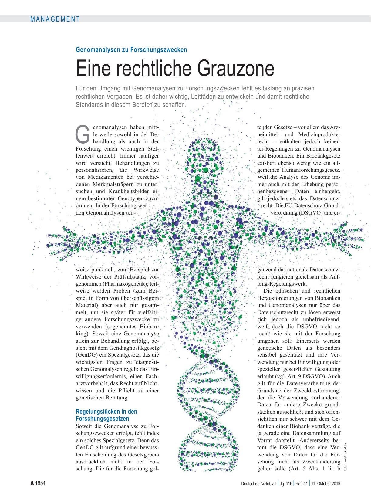 Vorschauseite 1: Genomanalysen zu Forschungszwecken: Eine rechtliche Grauzone