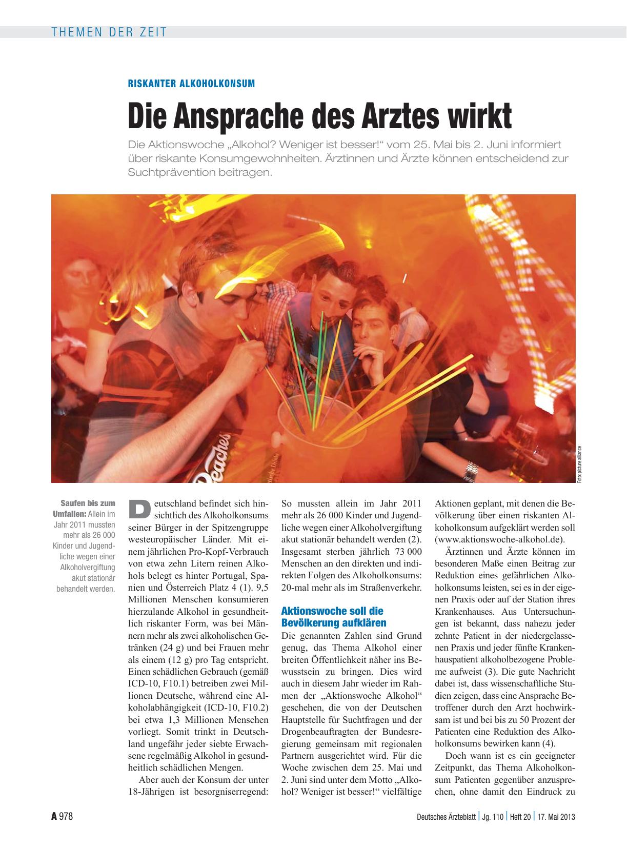 Vorschauseite 1: Riskanter Alkoholkonsum: Die Ansprache des Arztes wirkt
