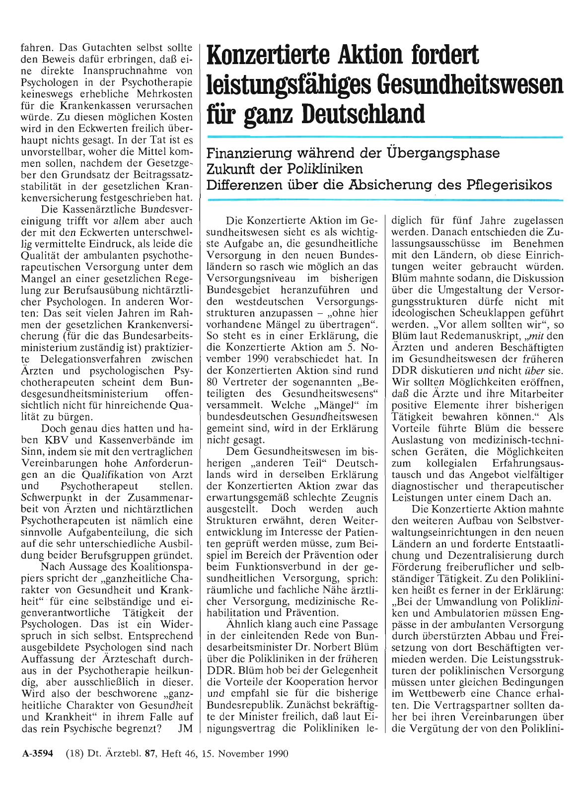 Vorschauseite 1: Konzertierte Aktion fordert leistungsfähiges Gesundheitswesen für ganz Deutschland