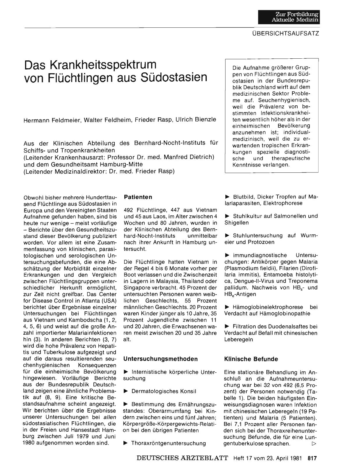 Vorschauseite 1: Das Krankheitsspektrum von Flüchtlingen aus Südostasien