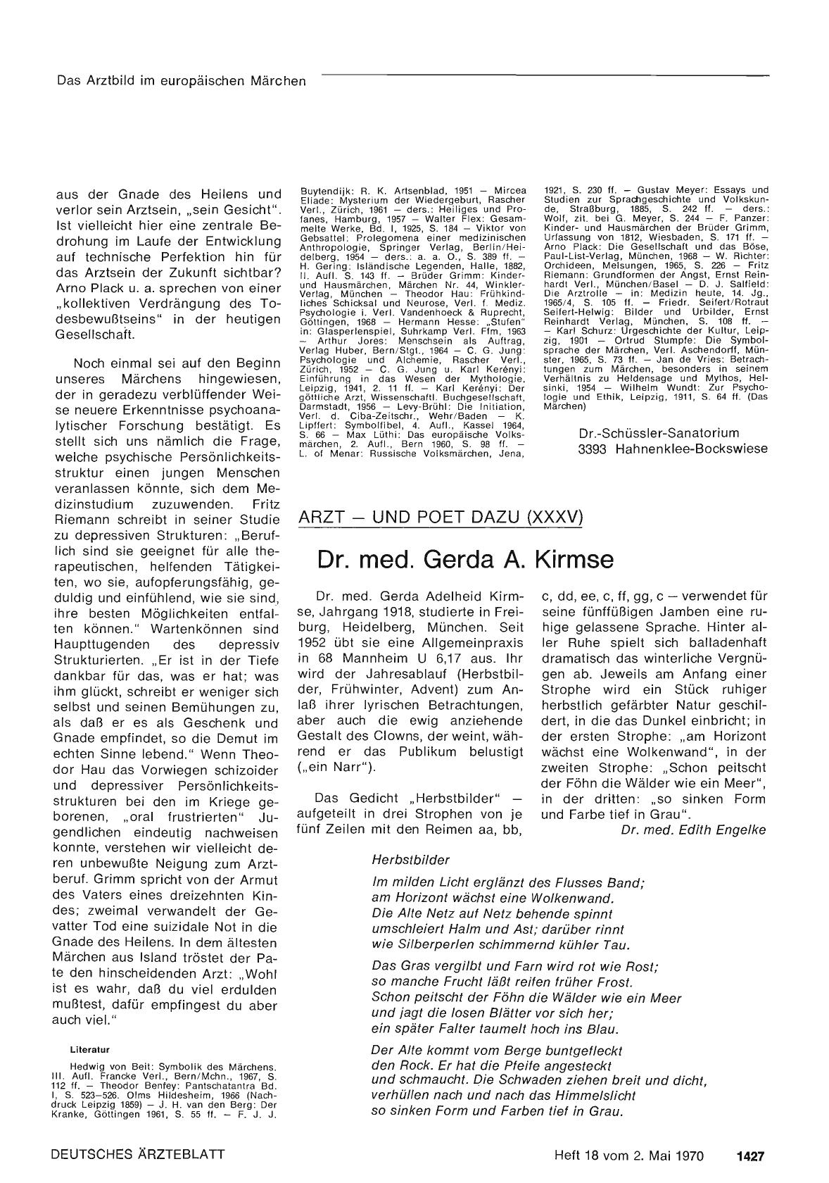 Vorschauseite 1: Arzt — und Poet dazu (XXXV): Dr. med. Gerda A. Kirmse