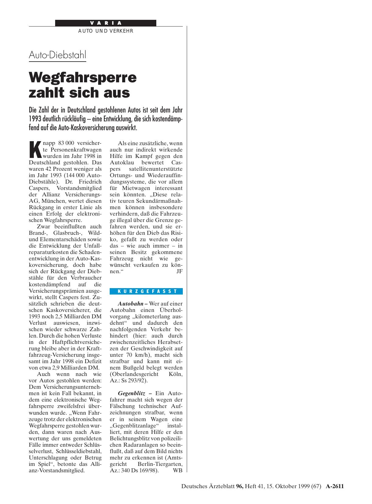 Vorschauseite 1: Auto-Diebstahl: Wegfahrsperre zahlt sich aus