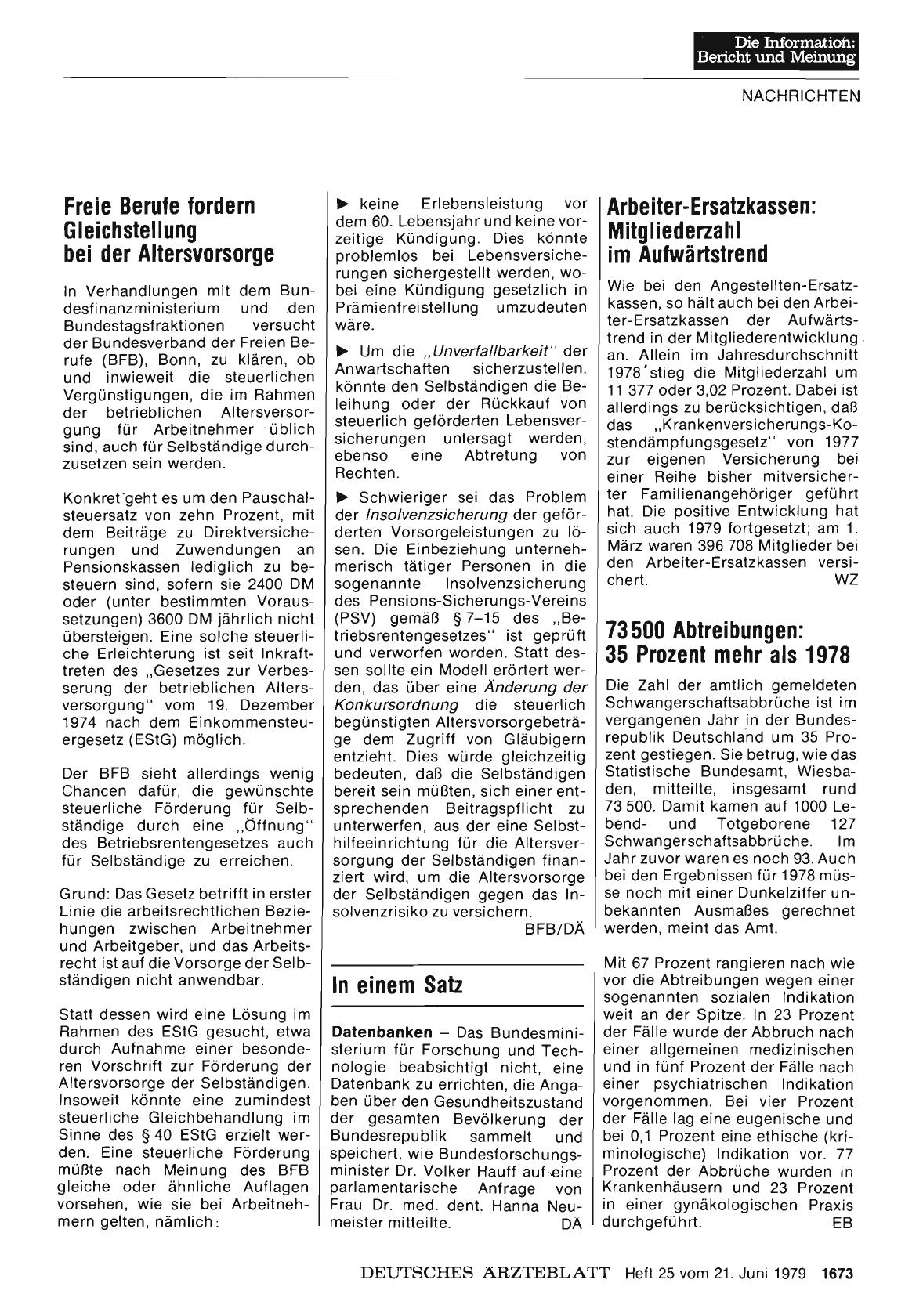Vorschauseite 1: 73 500 Abtreibungen: 35 Prozent mehr als 1978