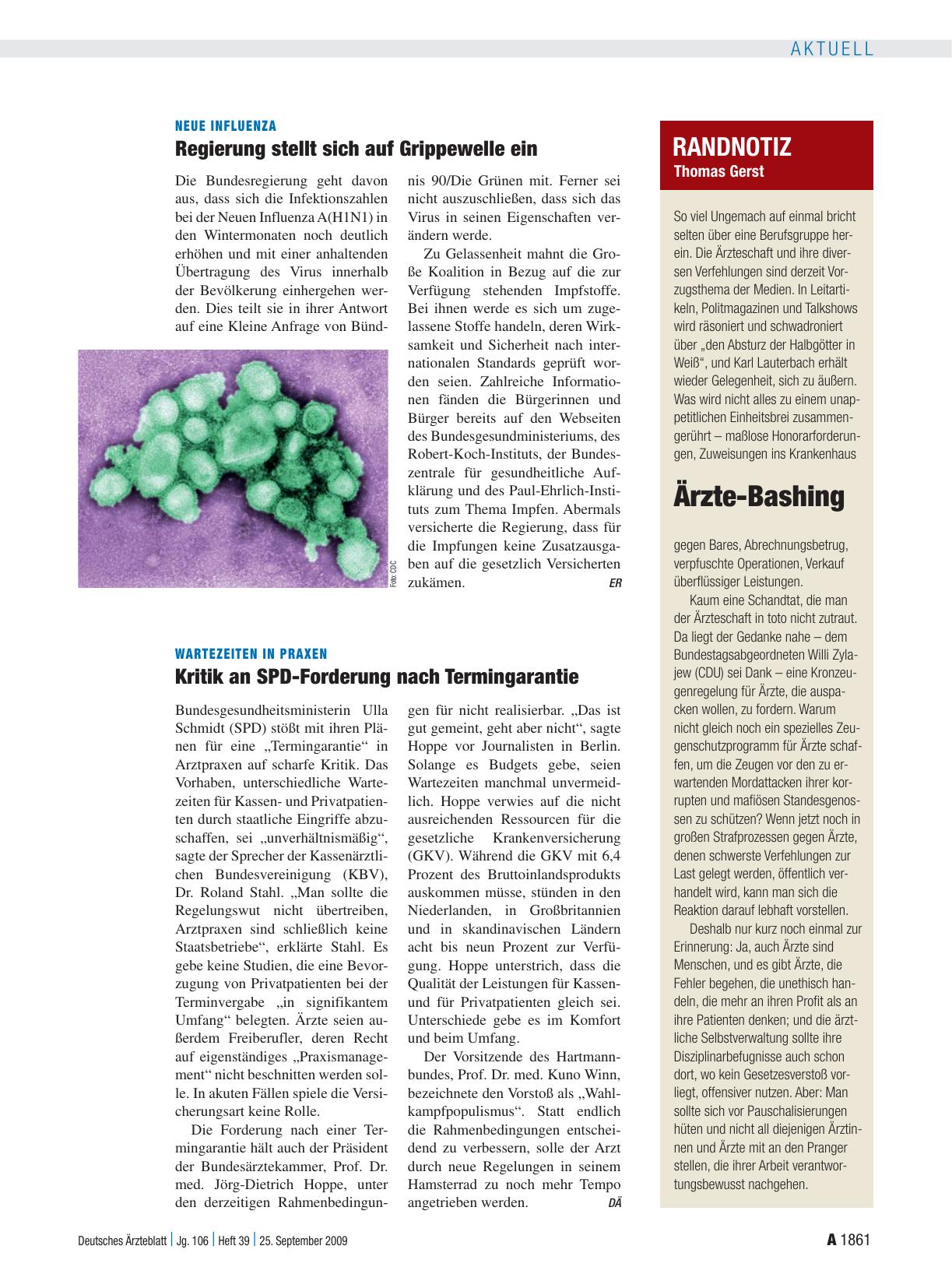 Vorschauseite 1: Neue Influenza: Regierung stellt sich auf Grippewelle ein