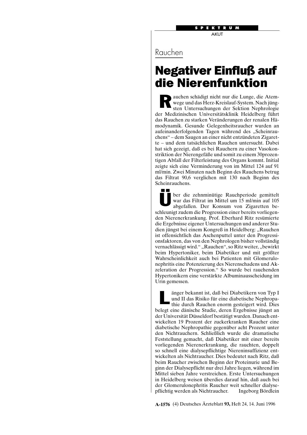 Vorschauseite 1: Rauchen: Negativer Einfluß auf die Nierenfunktion