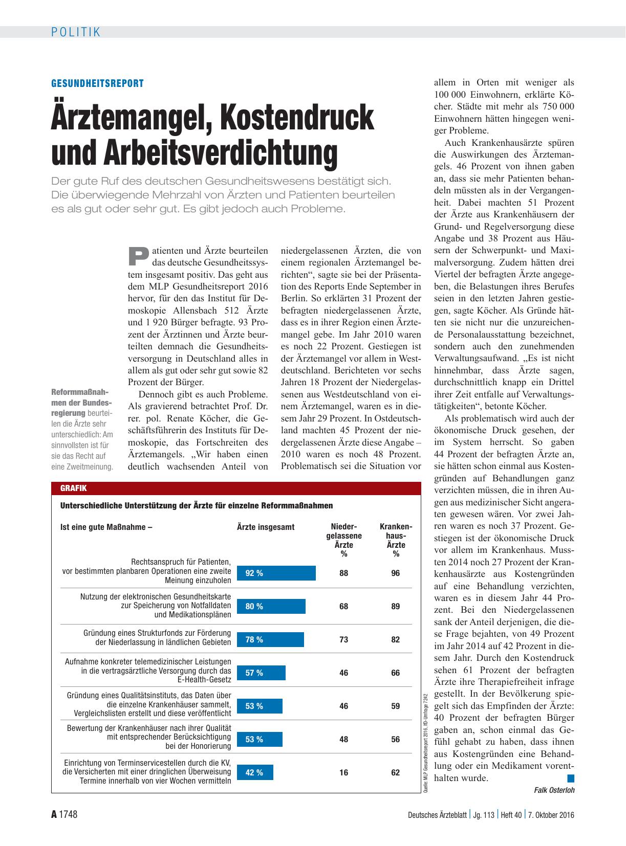 Vorschauseite 1: Gesundheitsreport: Ärztemangel, Kostendruck und Arbeitsverdichtung