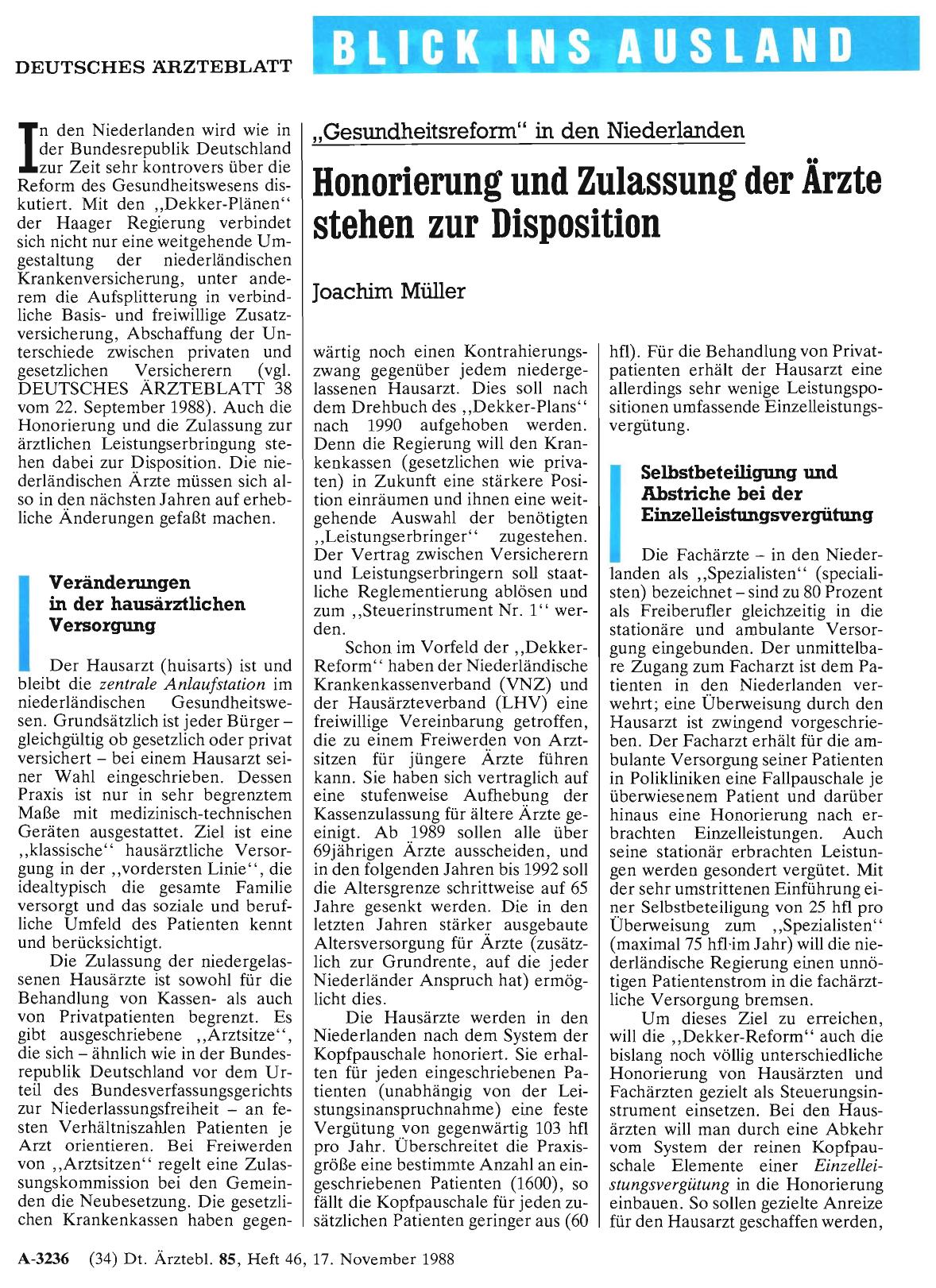 Vorschauseite 1: „Gesundheitsreform“ in den Niederlanden: Honorierung und Zulassung der Ärzte stehen zur Disposition