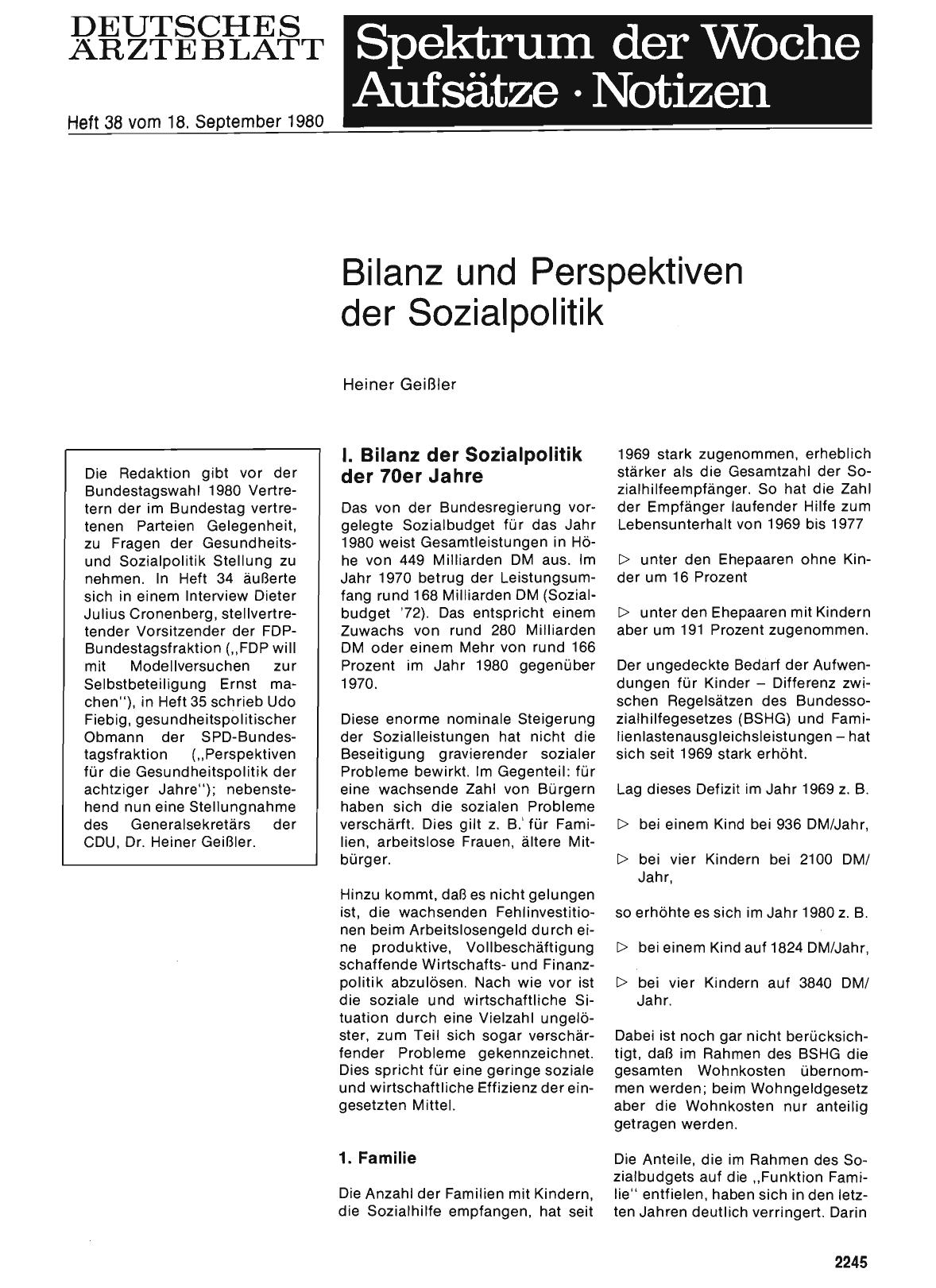 Vorschauseite 1: Bilanz und Perspektiven der Sozialpolitik
