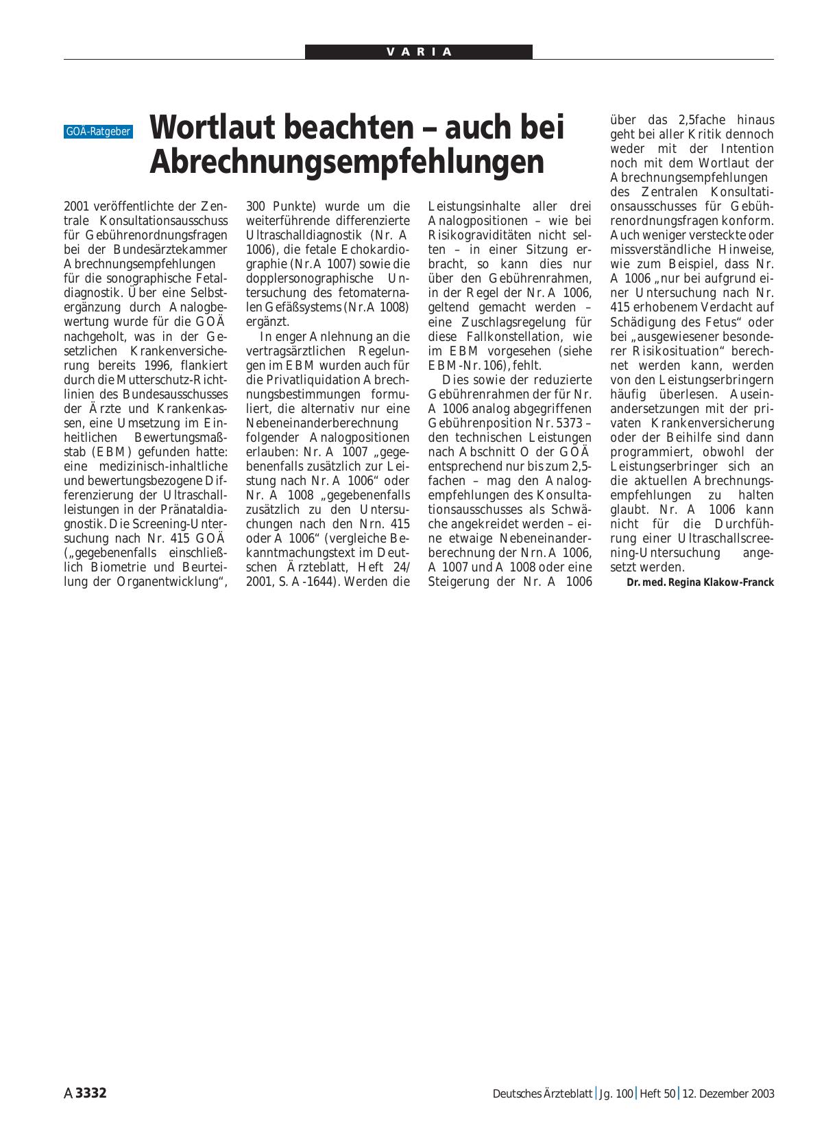 Vorschauseite 1: Wortlaut beachten – auch bei Abrechnungsempfehlungen