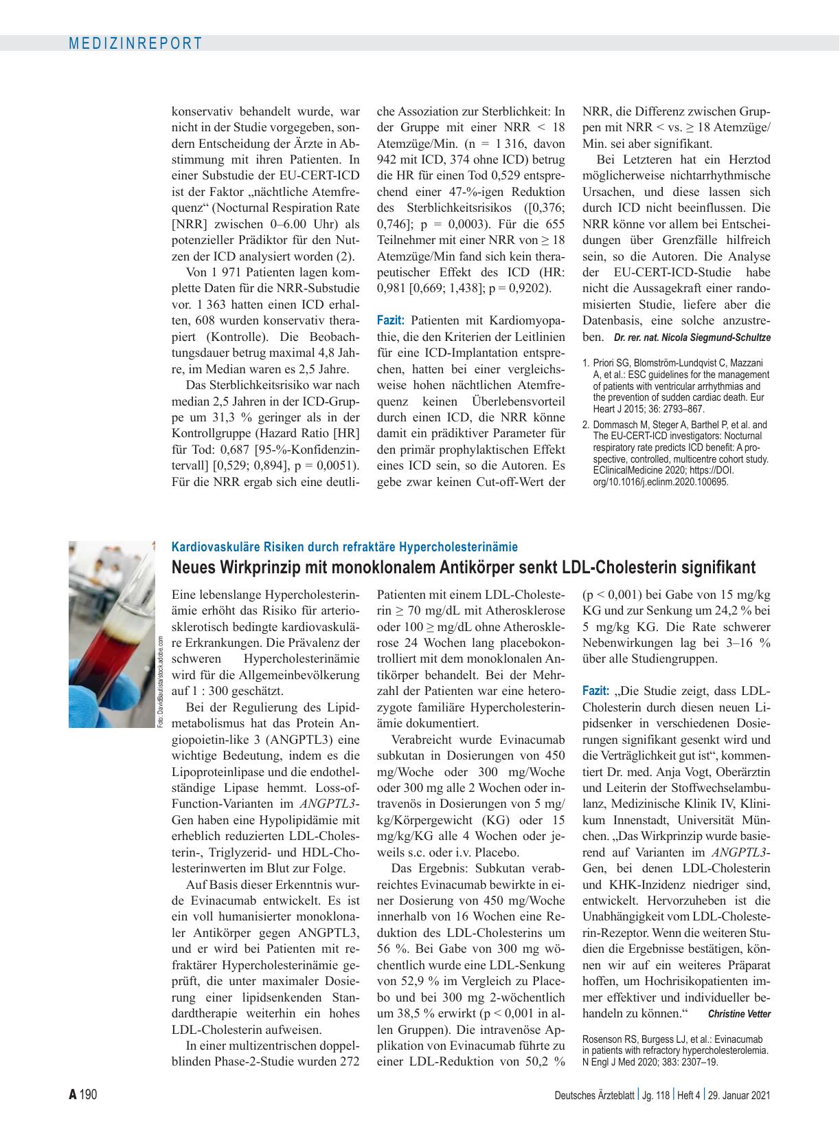 Vorschauseite 1: Kardiovaskuläre Risiken durch refraktäre Hypercholesterinämie: Neues Wirkprinzip mit monoklonalem Antikörper senkt LDL-Cholesterin signifikant