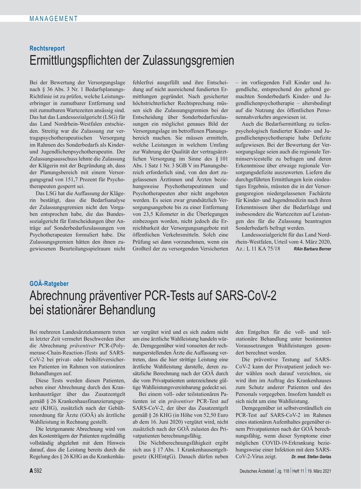 Vorschauseite 1: GOÄ-Ratgeber: Abrechnung präventiver PCR-Tests auf SARS-CoV-2 bei stationärer Behandlung