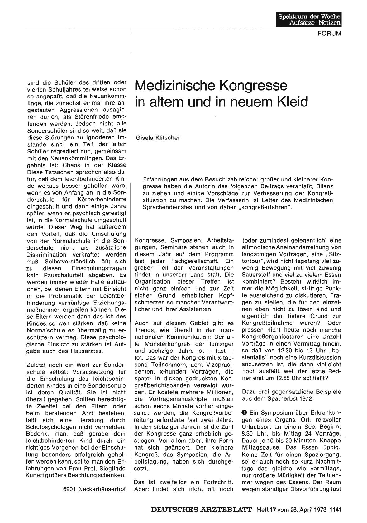 Vorschauseite 1: Medizinische Kongresse in altem und in neuem Kleid