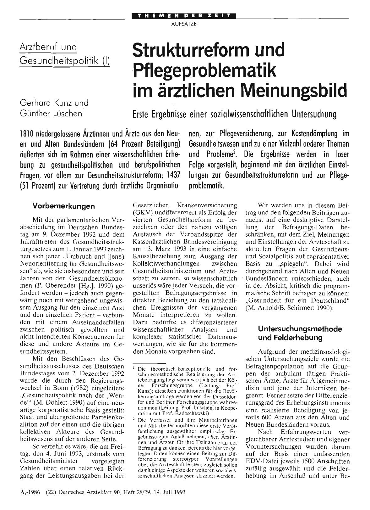 Vorschauseite 1: Arztberuf und Gesundheitspolitik (I): Strukturreform und Pflegeproblematik und im ärztlichen Meinungsbild