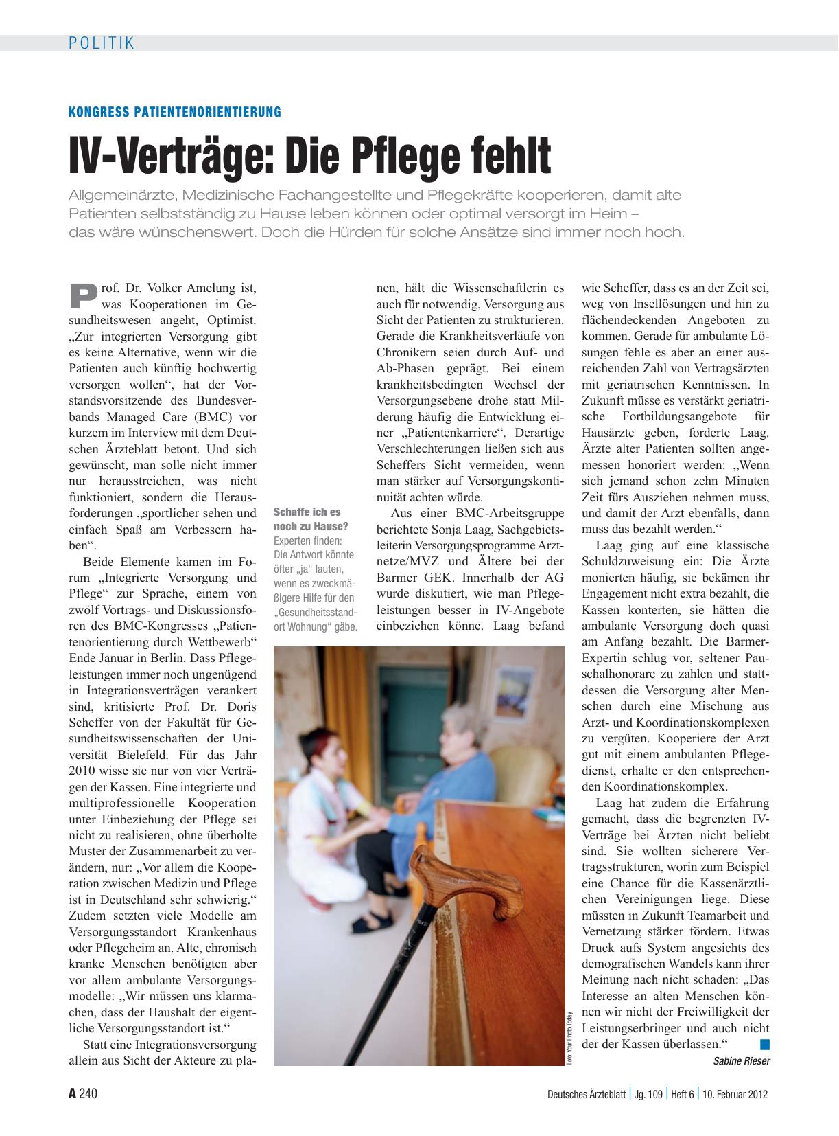 Vorschauseite 1: Kongress Patientenorientierung: IV-Verträge: Die Pflege fehlt