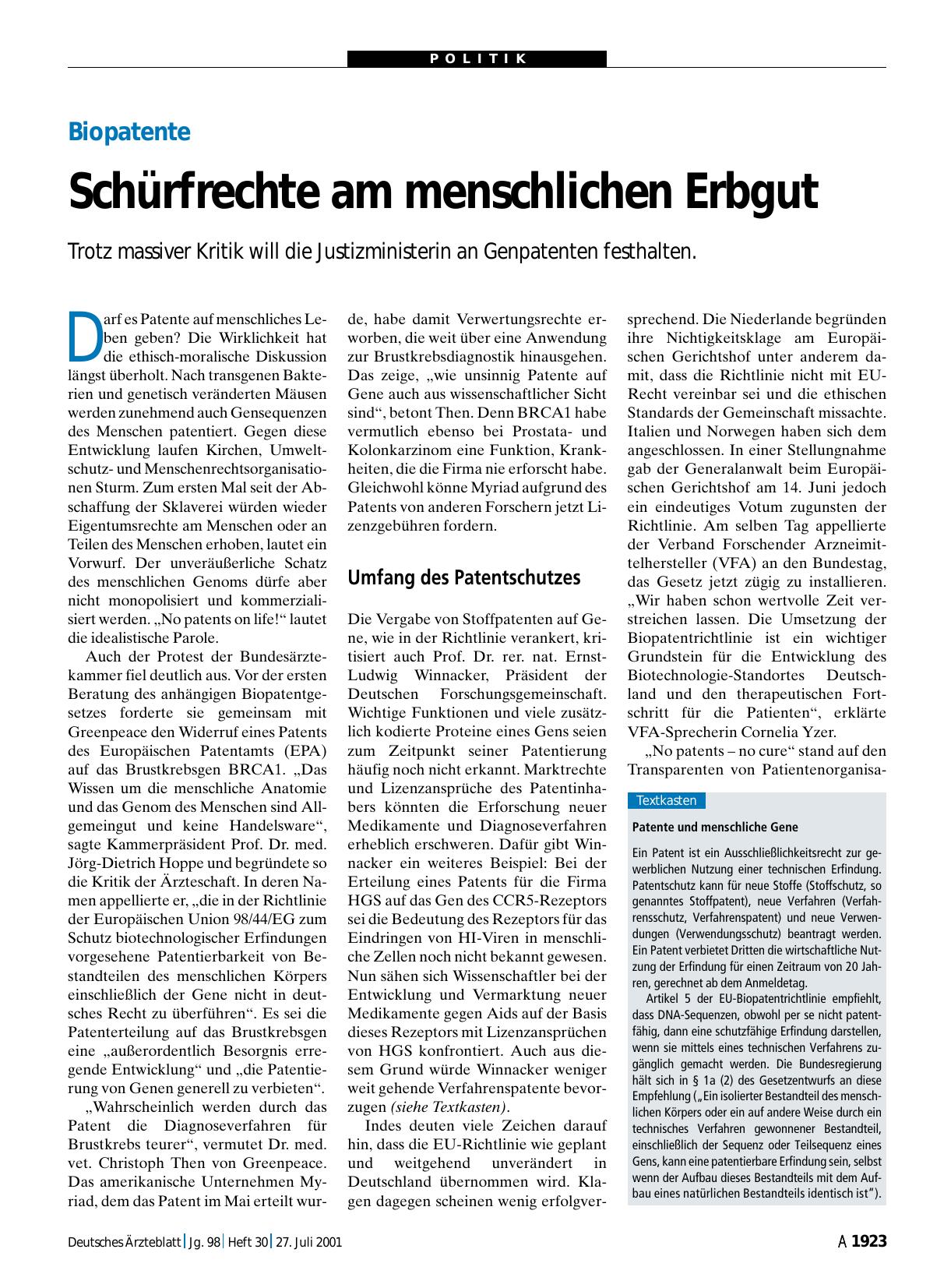 Vorschauseite 1: Biopatente: Schürfrechte am menschlichen Erbgut