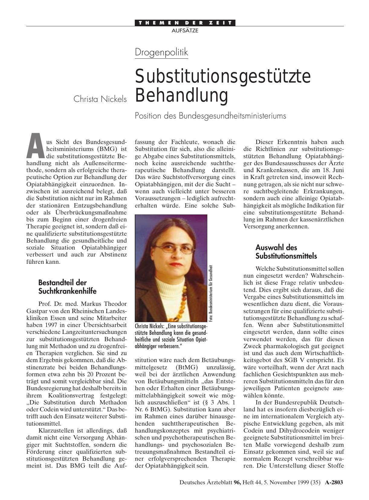 Vorschauseite 1: Drogenpolitik: Substitutionsgestützte Behandlung