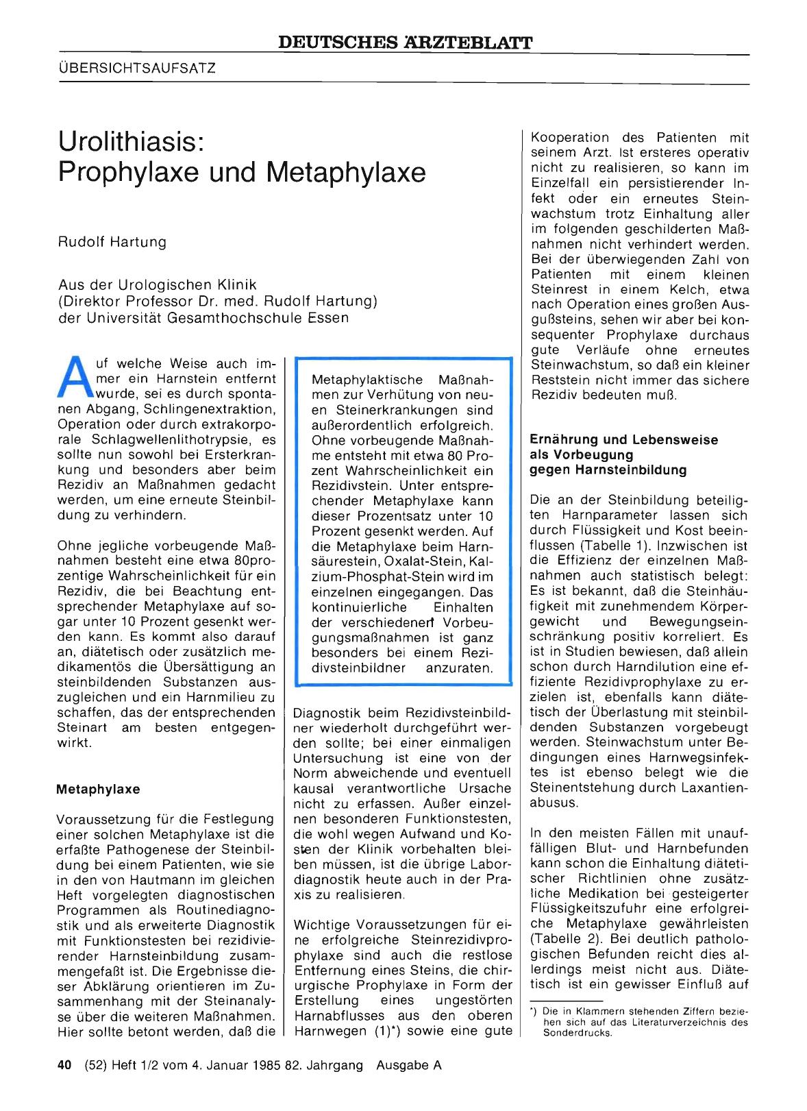 Vorschauseite 1: Urolithiasis: Prophylaxe und Metaphylaxe