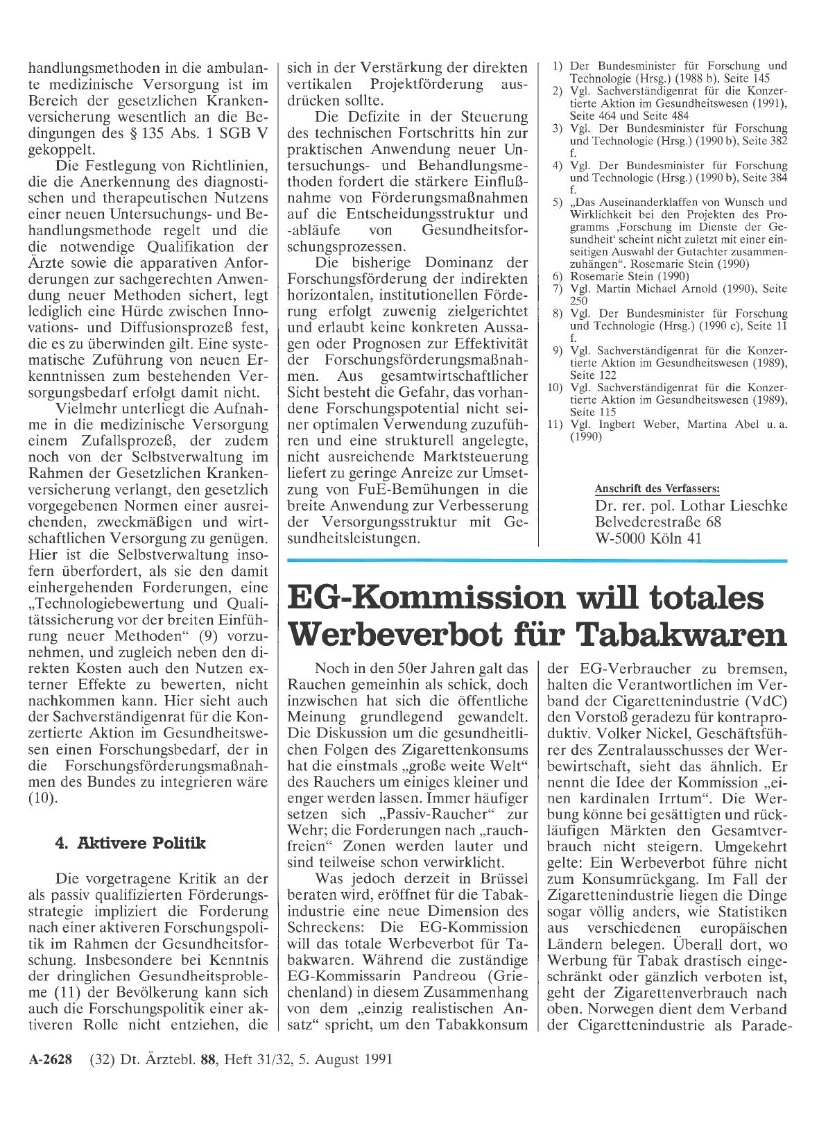 Vorschauseite 1: EG-Kommission will totales Werbeverbot für Tabakwaren