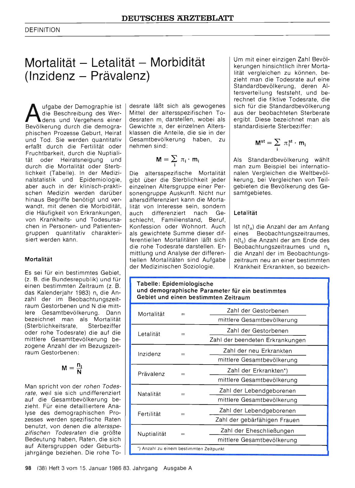 Vorschauseite 1: Mortalität — Letalität — Morbidität (Inzidenz Prävalenz)