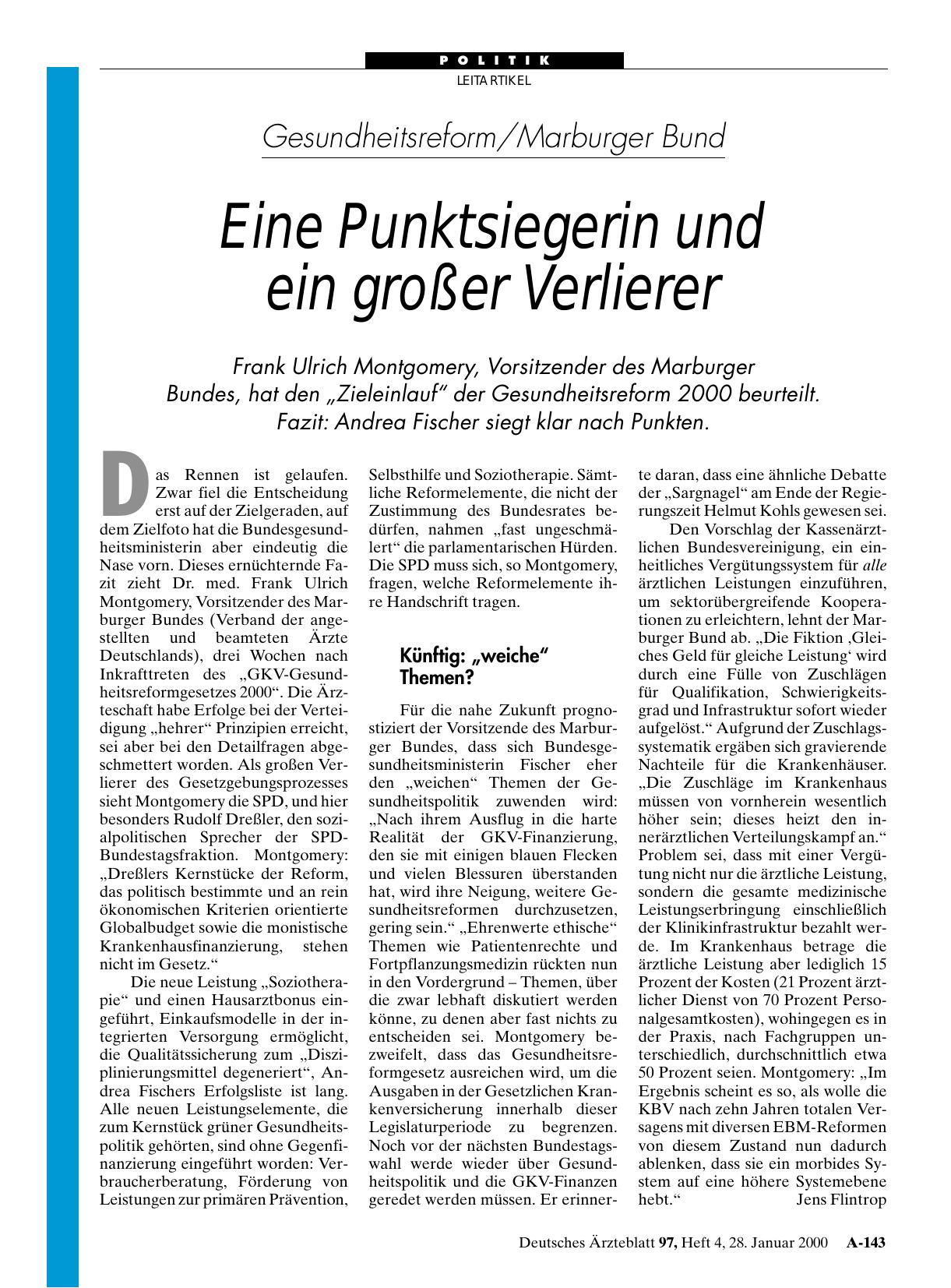 Vorschauseite 1: Gesundheitsreform/Marburger Bund: Eine Punktsiegerin und ein großer Verlierer
