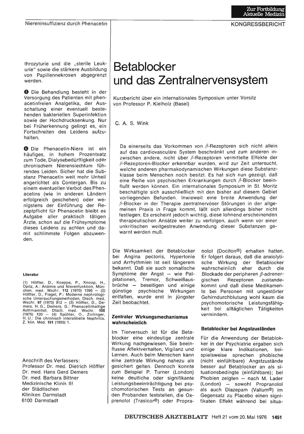 Vorschauseite 1: Betablocker und das Zentralnervensystem