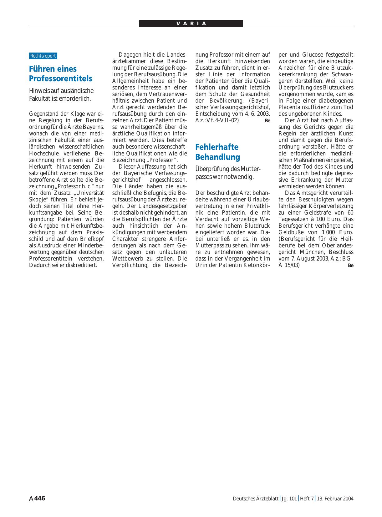 Vorschauseite 1: Führen eines Professorentitels: Hinweis auf ausländische Fakultät ist erforderlich