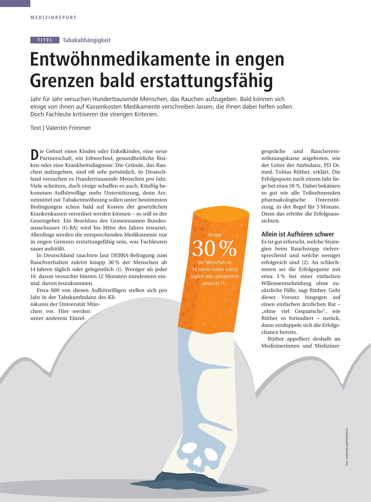 Vorschauseite 1: Tabakabhängigkeit: Entwöhnmedikamente in engen Grenzen bald erstattungsfähig