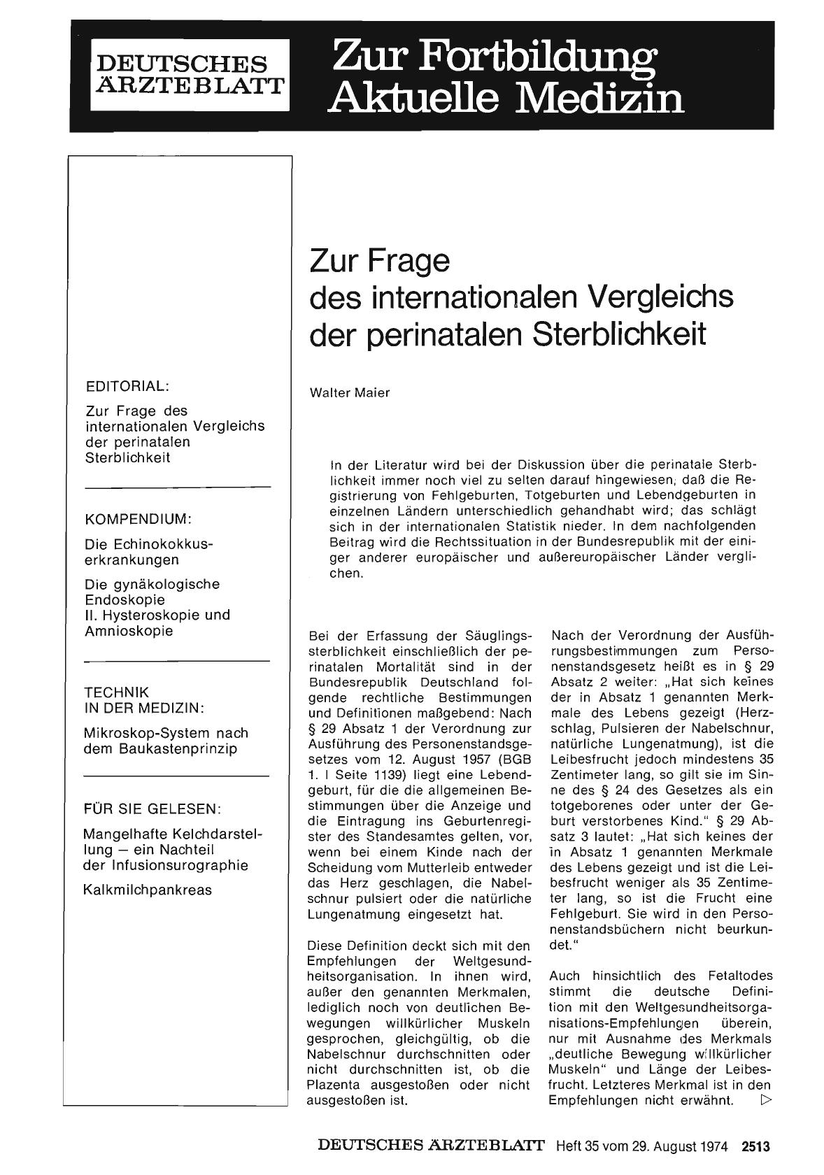 Vorschauseite 1: Zur Frage des internationalen Vergleichs der perinatalen Sterblichkeit
