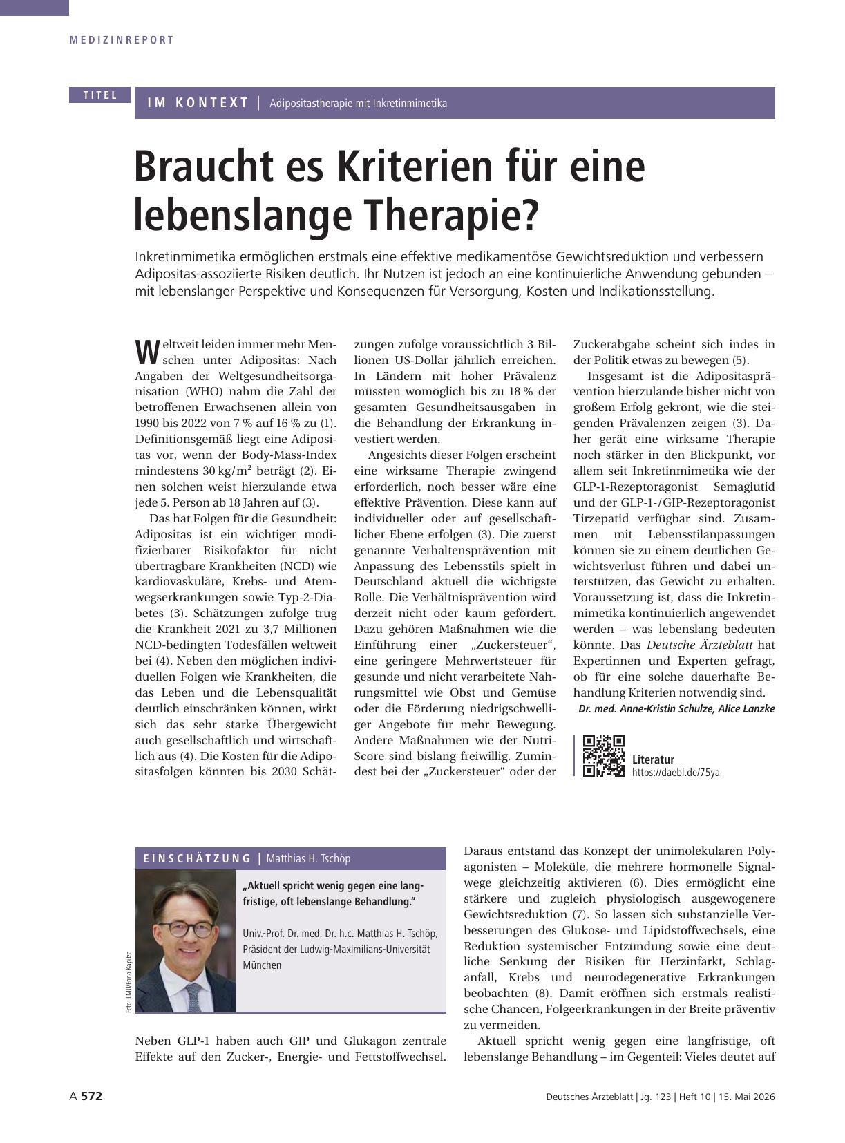 Vorschauseite 1: Adipositastherapie mit Inkretinmimetika: Braucht es Kriterien für eine lebenslange Therapie?