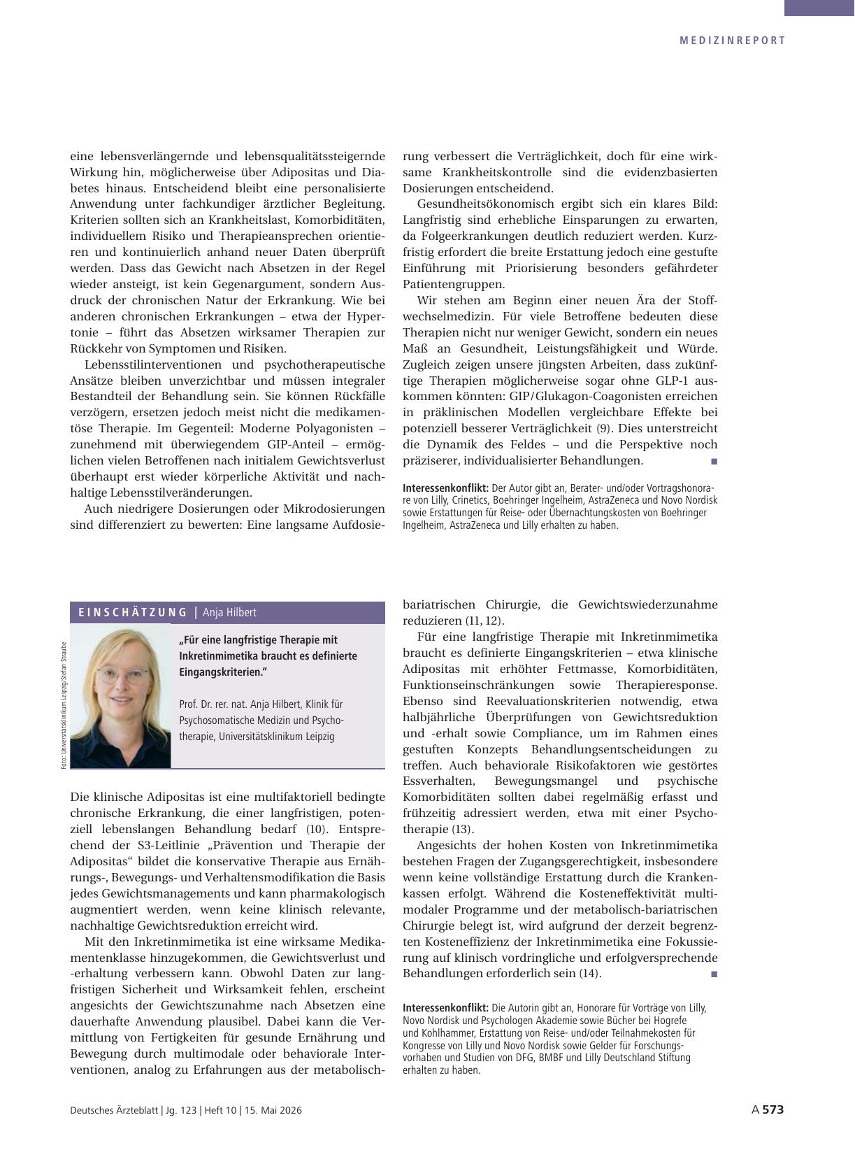 Vorschauseite 2: Adipositastherapie mit Inkretinmimetika: Braucht es Kriterien für eine lebenslange Therapie?