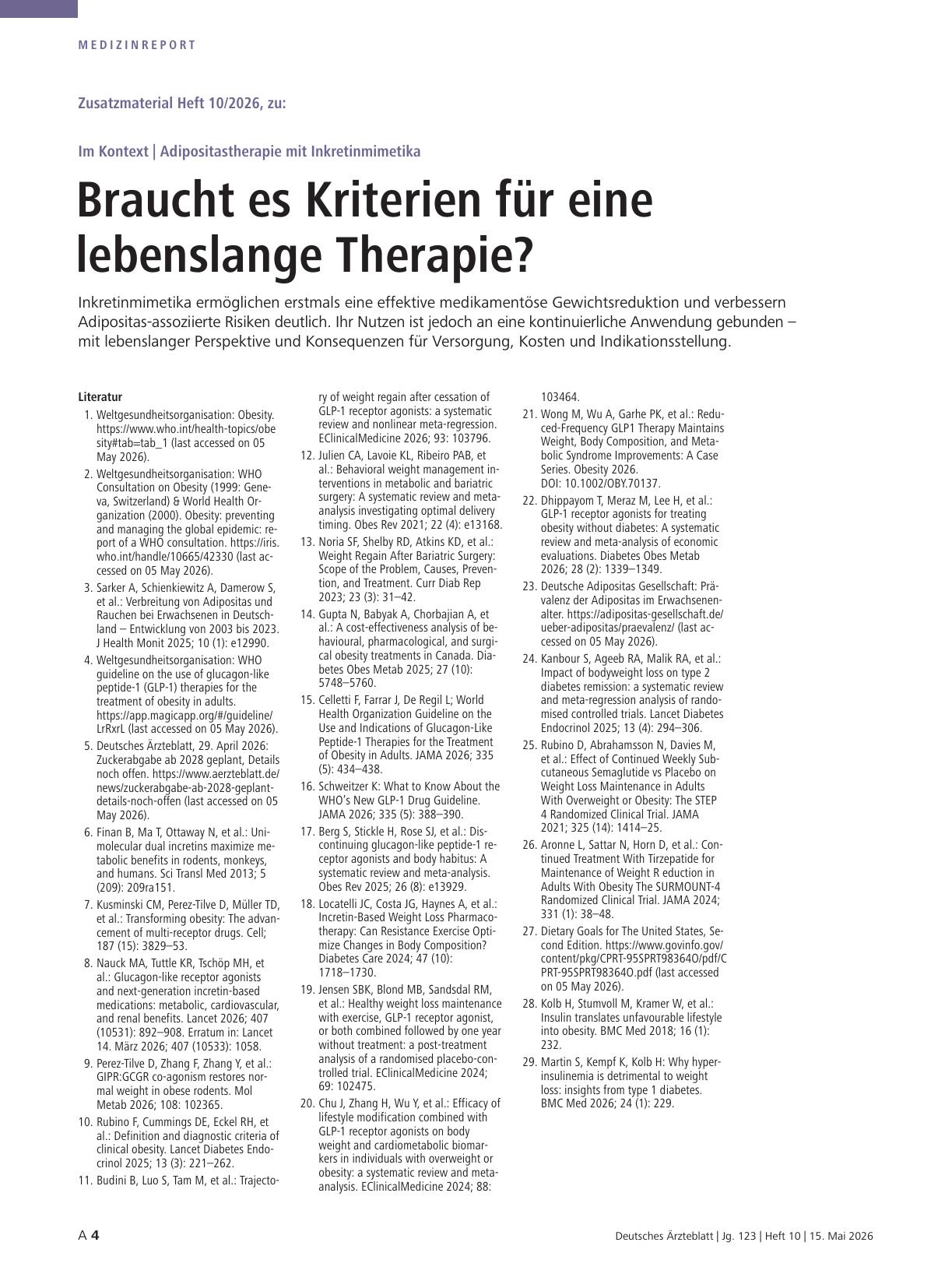 Vorschauseite 4: Adipositastherapie mit Inkretinmimetika: Braucht es Kriterien für eine lebenslange Therapie?