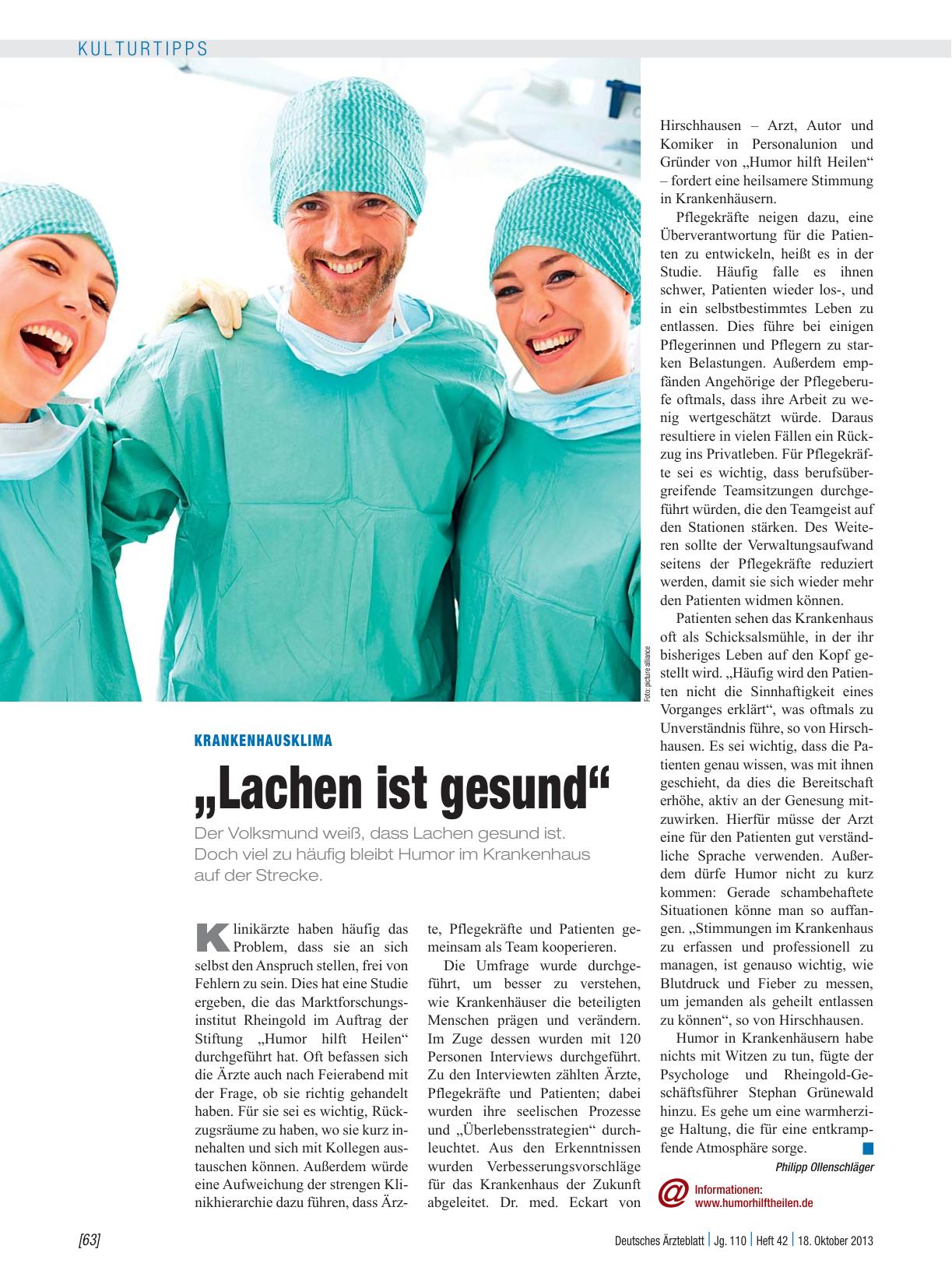Vorschauseite 1: Krankenhausklima: „Lachen ist gesund“