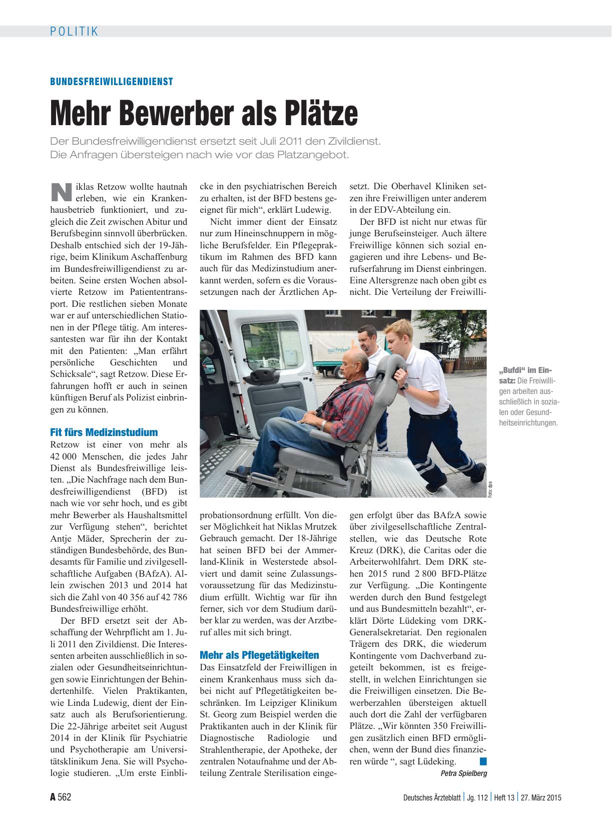 Vorschauseite 1: Bundesfreiwilligendienst: Mehr Bewerber als Plätze