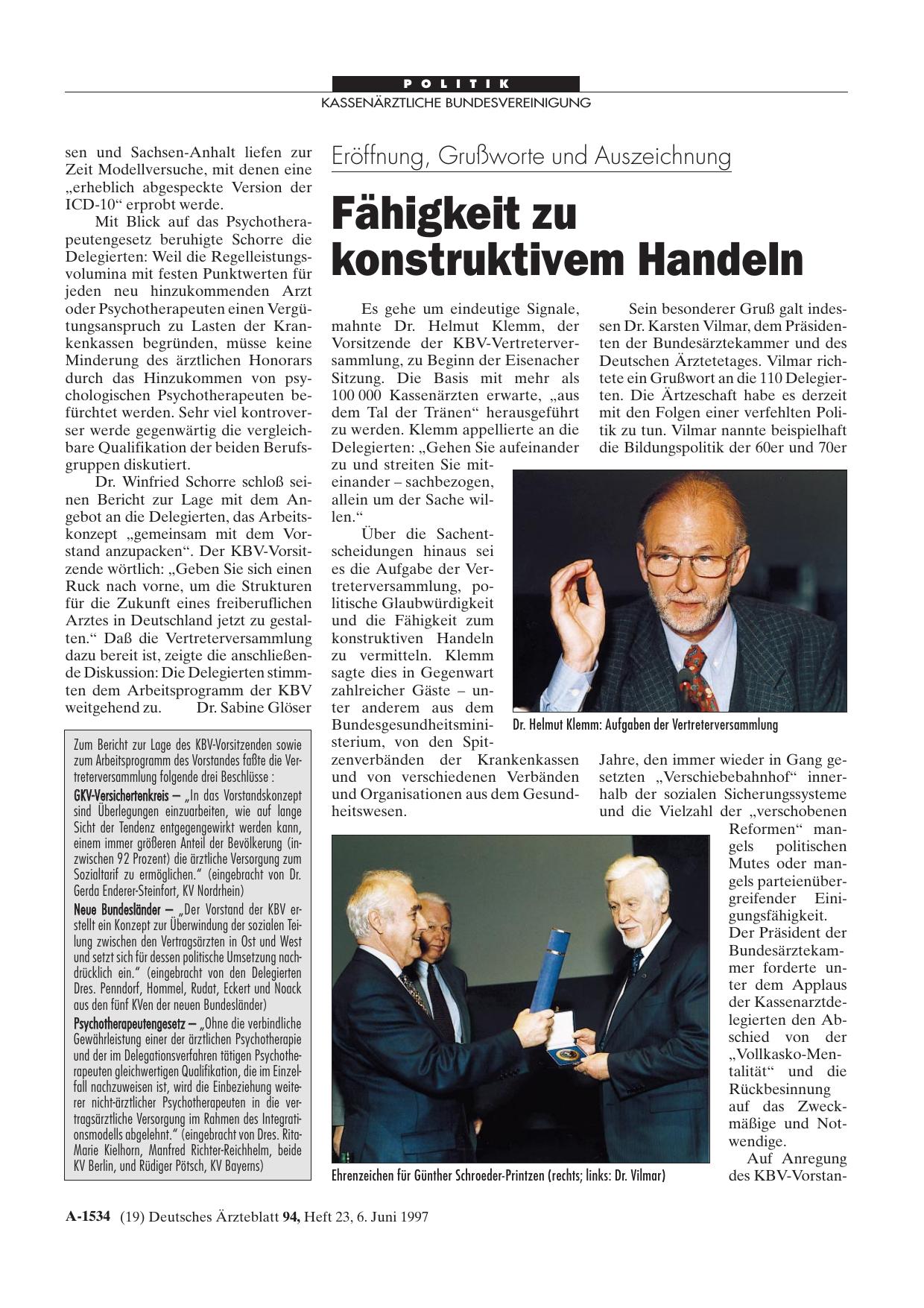 Vorschauseite 1: Eröffnung, Grußworte und Auszeichnung: Fähigkeit zu konstruktivem Handeln