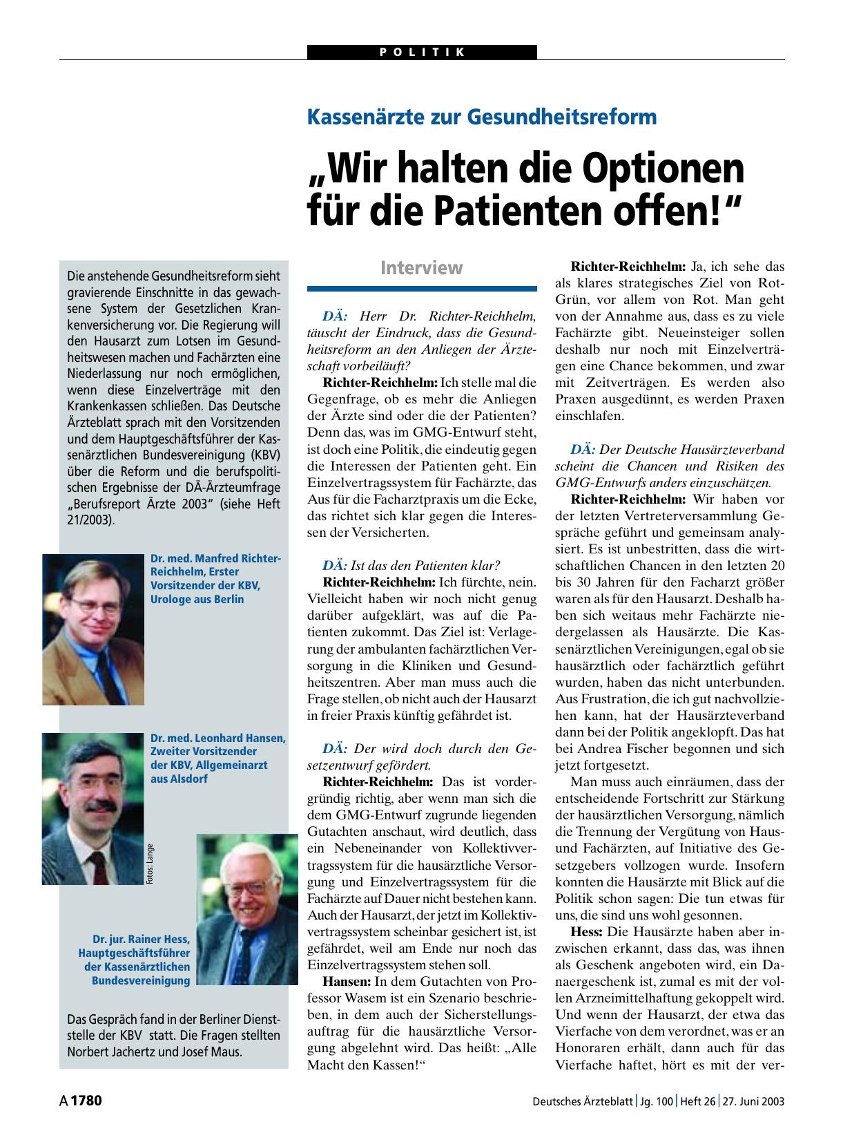 Vorschauseite 1: Kassenärzte zur Gesundheitsreform: „Wir halten die Optionen für die Patienten offen! “