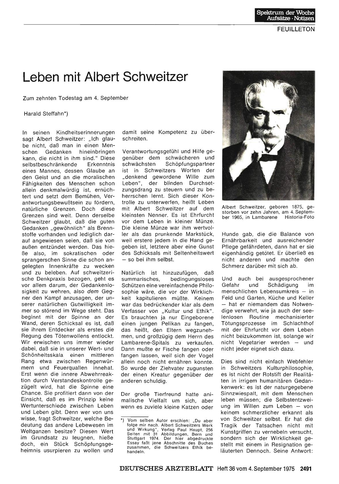 Vorschauseite 1: Leben mit Albert Schweitzer: Zum zehnten Todestag am 4. September
