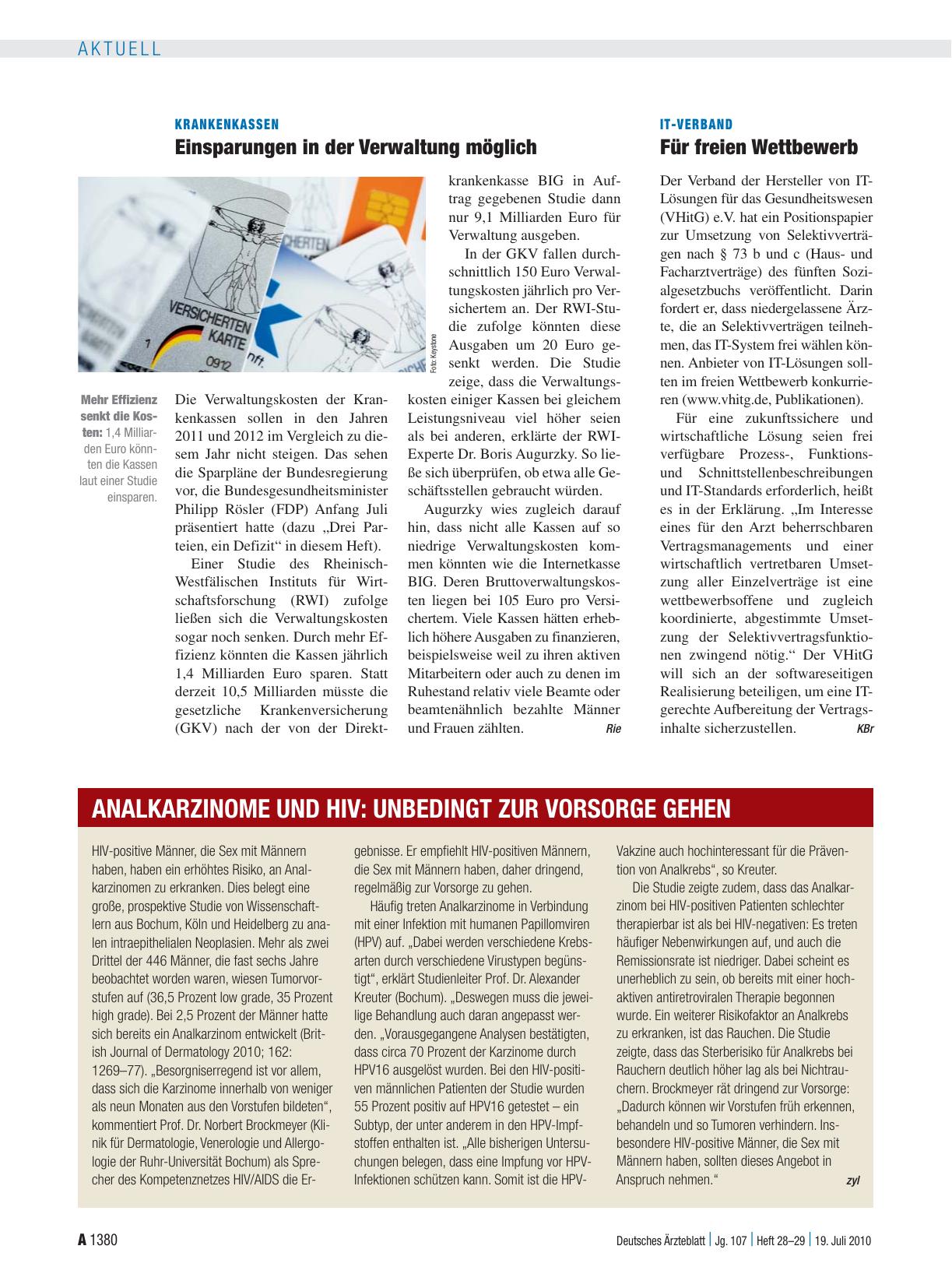Vorschauseite 1: Krankenkassen: Einsparungen in der Verwaltung möglich