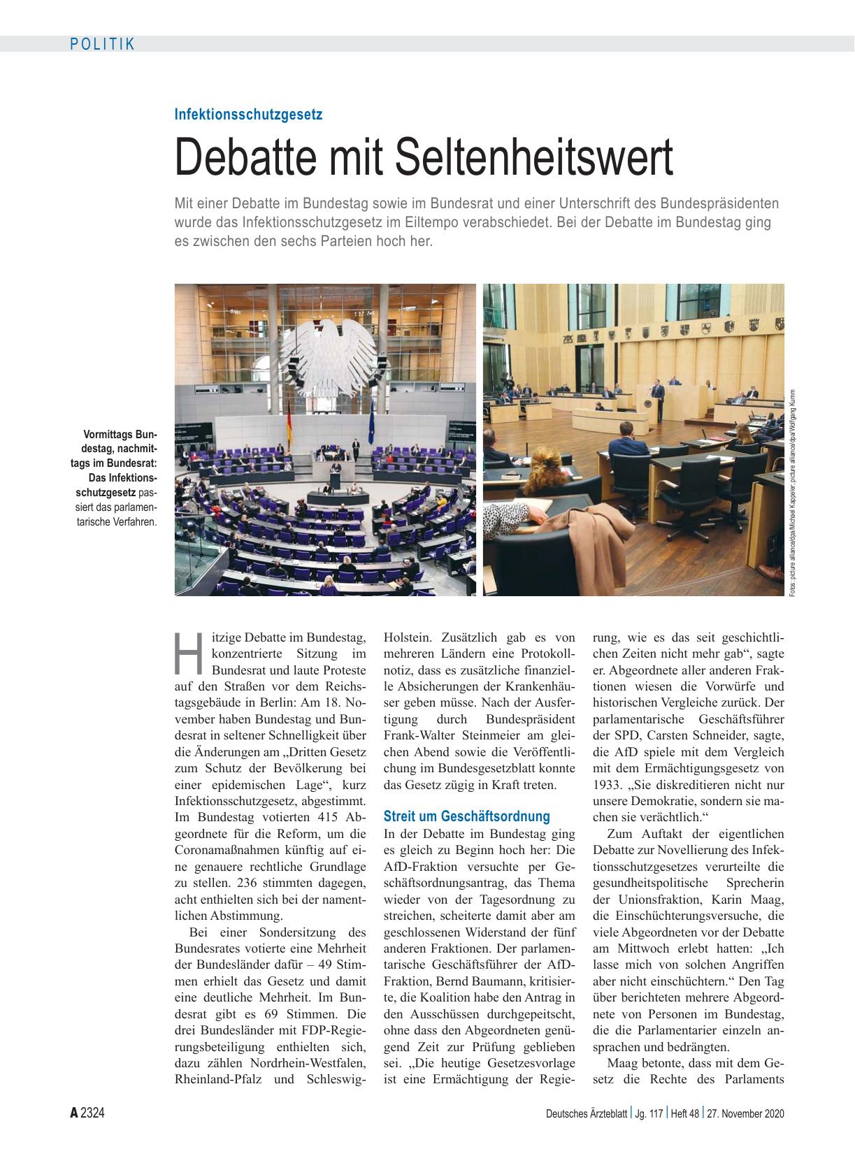 Vorschauseite 1: Infektionsschutzgesetz: Debatte mit Seltenheitswert