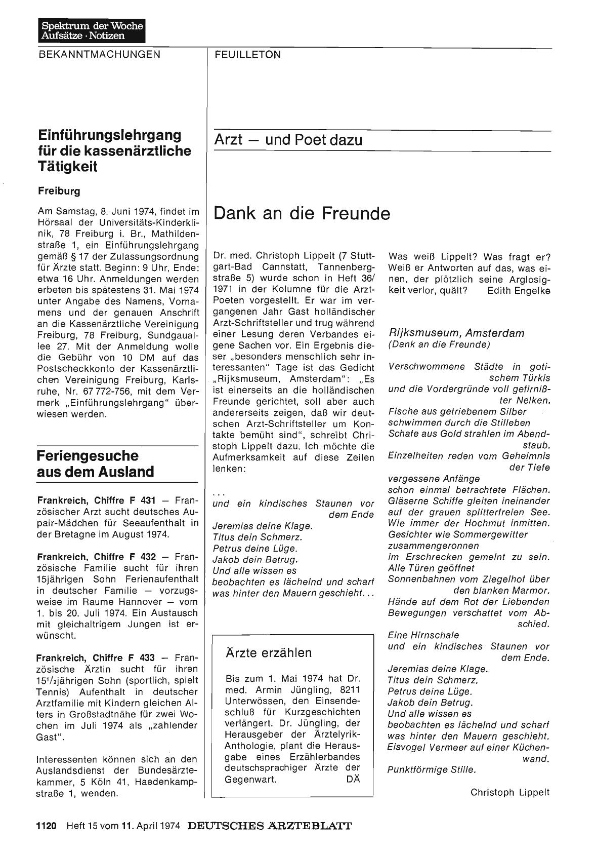 Vorschauseite 1: Arzt — und Poet dazu: Dank an die Freunde