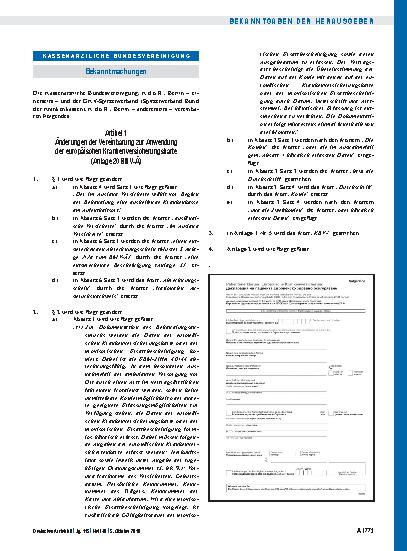 Vorschauseite 1: Artikel 1, Änderungen der Vereinbarung zur Anwendung der europäischen Krankenversicherungskarte (Anlage 20 BMV-Ä), Artikel 2, Inkrafttreten