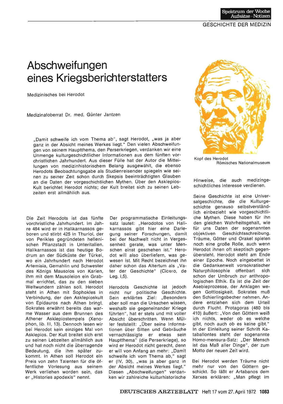 Vorschauseite 1: Abschweifungen eines Kriegsberichterstatters: Medizinisches bei Herodot