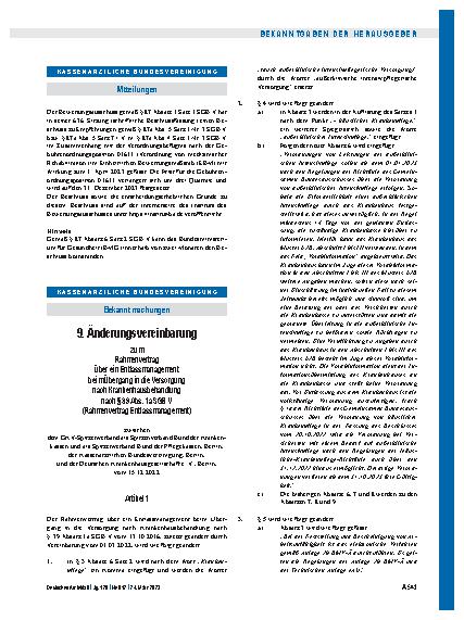 Vorschauseite 1: 9. Änderungsvereinbarung zum Rahmenvertrag über ein Entlassmanagement beim Übergang in die Versorgung nach Krankenhausbehandlung nach § 39 Abs. 1a SGB V (Rahmenvertrag Entlassmana…