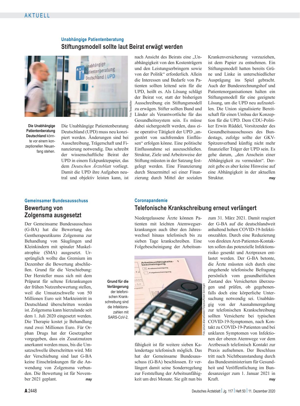 Vorschauseite 1: Coronapandemie: Telefonische Krankschreibung erneut verlängert