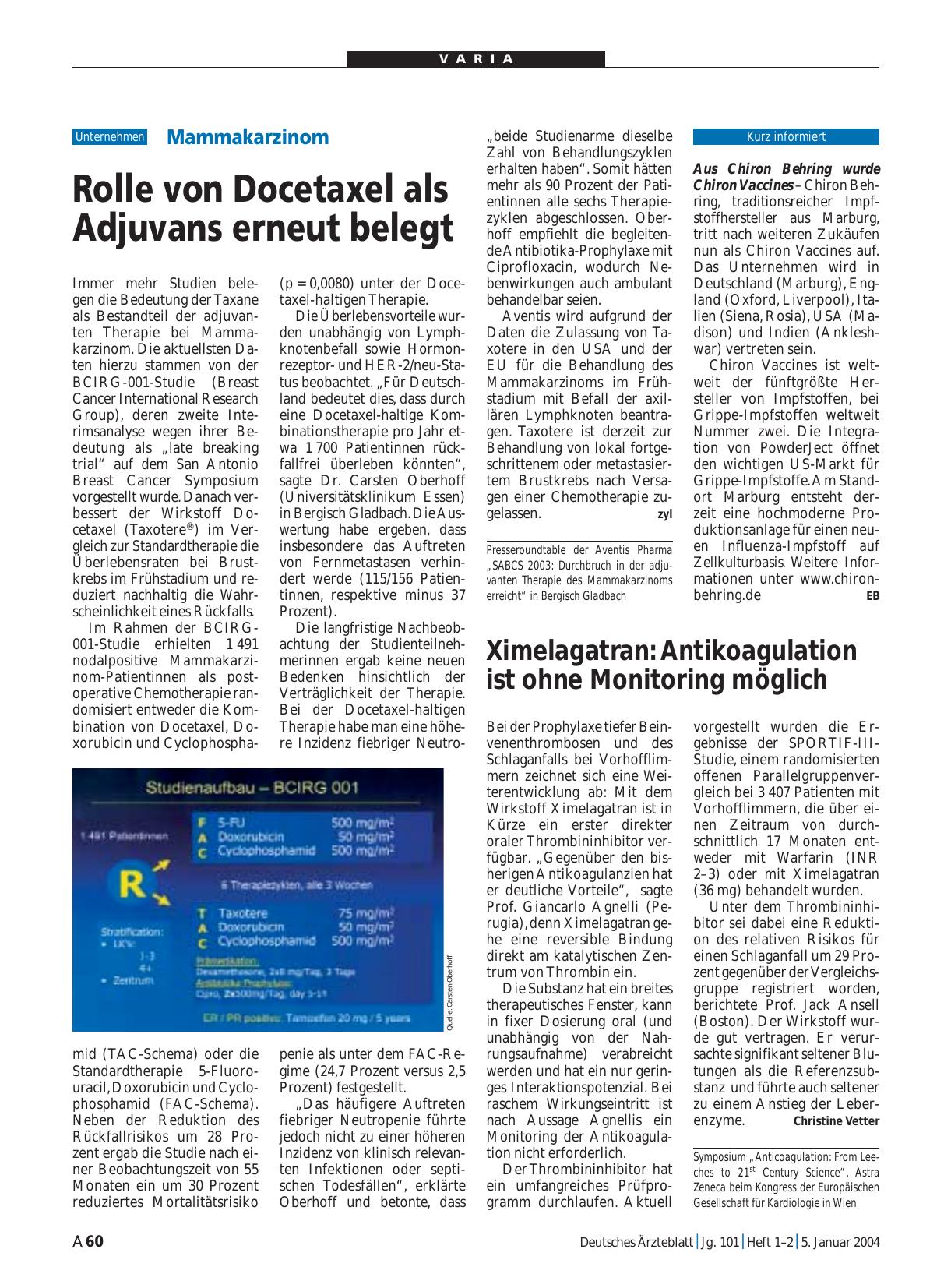 Vorschauseite 1: Ximelagatran: Antikoagulation ist ohne Monitoring möglich
