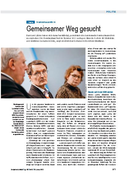 Vorschauseite 1: Krankenhausreform: Gemeinsamer Weg gesucht