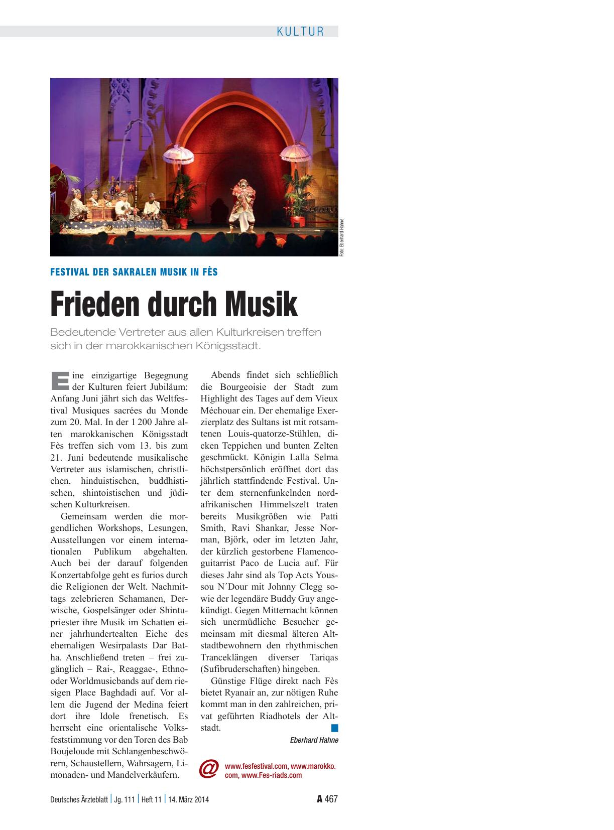 Vorschauseite 1: Festival der sakralen Musik in Fès: Frieden durch Musik
