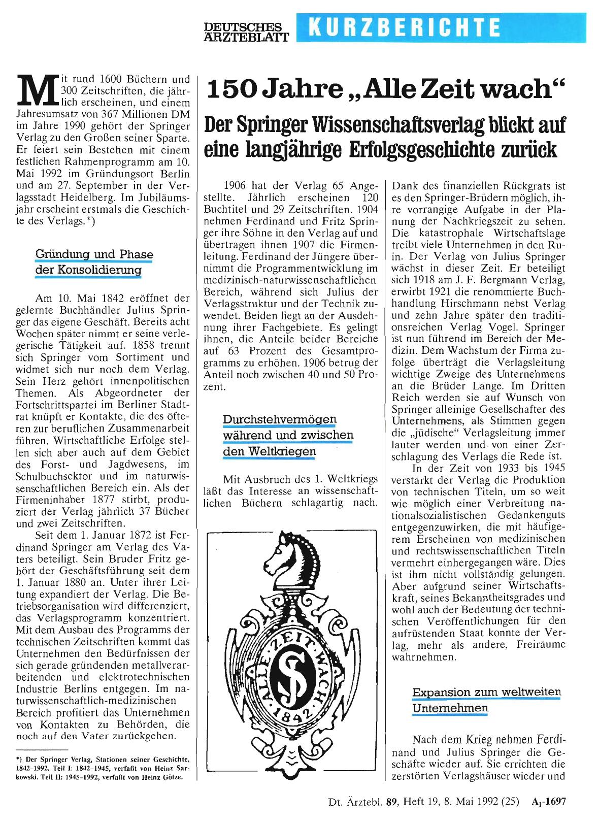 Vorschauseite 1: 150 Jahre „Alle Zeit wach“